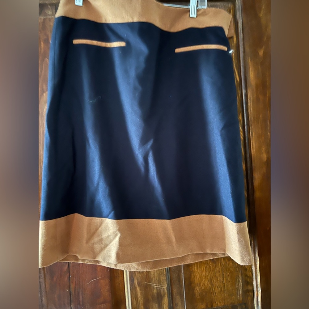 Navy and tan wool straight skirt size 12
